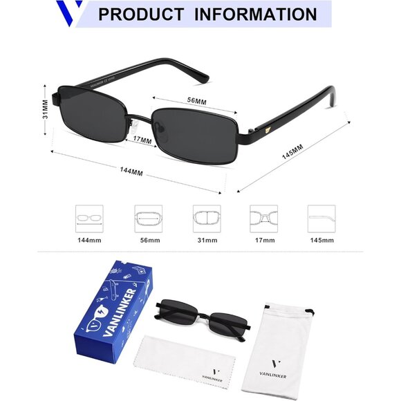 ✨Women Black Retro Rectangle Polarized Small Trendy Slim Narrow Frame Sunglasses main image 5